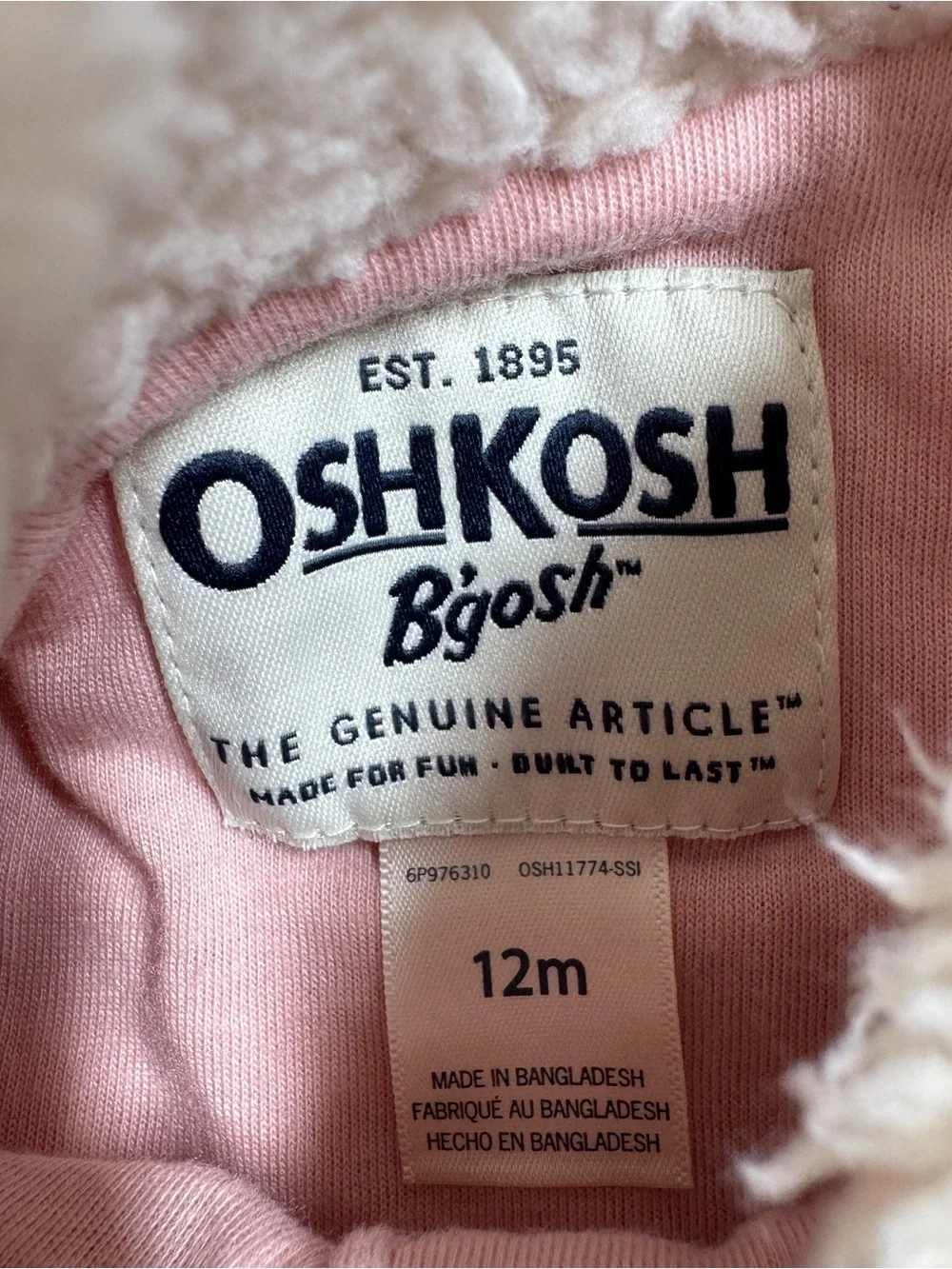 NWT OshKosh B’gosh Baby Girl Pink Corduroy Sherpa Collar Jacket Size 12 Months